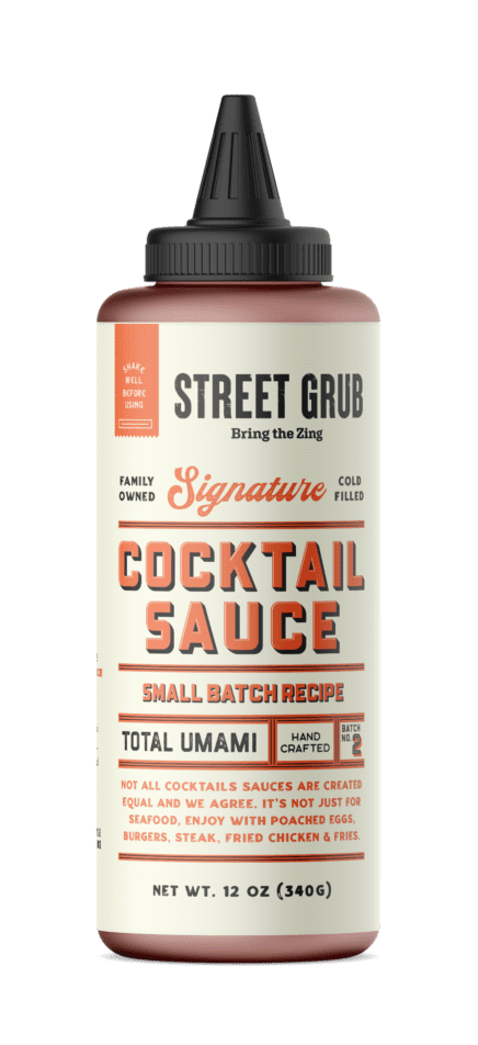 A bottle of small batch uamami cocktail sauce.