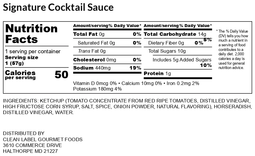 A label for a sauce with ingredients and instructions.