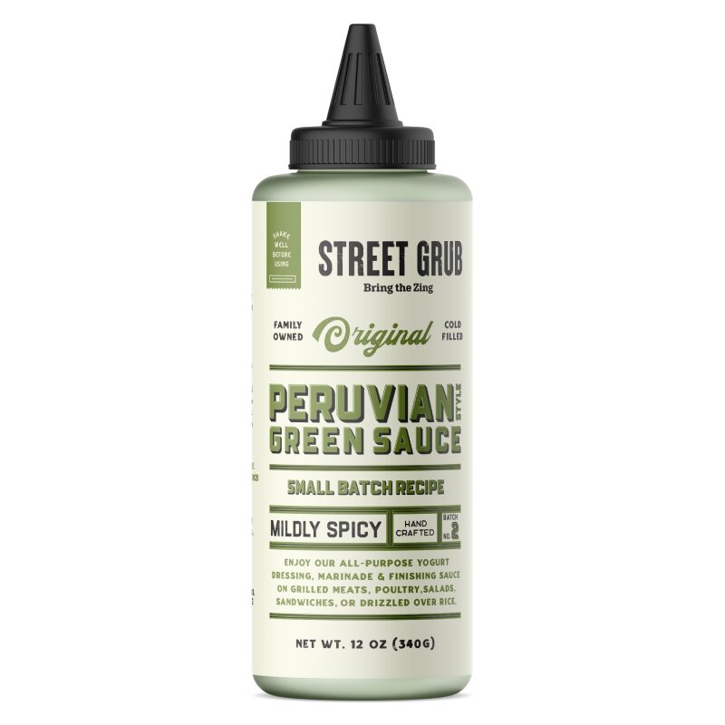 A bottle of street grind peruvian green sauce.