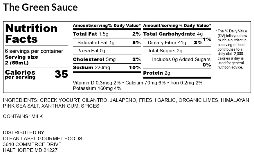 A nutrition label for some type of sauce.